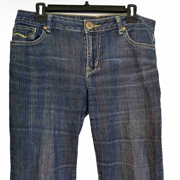 Y2K Baccini Sparkly Glitter Flare Blue Jeans Bell Bottom Denim Gold Size 8 2000s - Picture 2 of 11